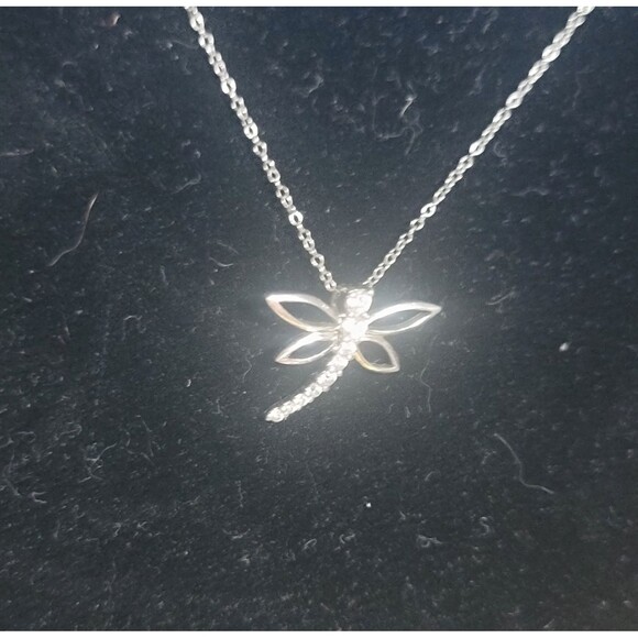 925 Sterling Silver Necklace 18" w fine Silver Dragonfly Pendant Cubic Zirconia - Picture 3 of 16